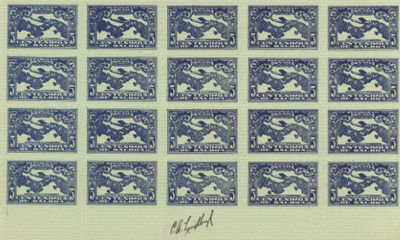Charles Lindbergh Signed sheet of Panamanian Air Mail Stamps