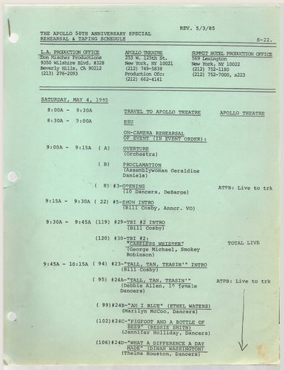 The Apollo 50th Anniversary Special Rehearsal & Taping Schedule