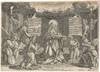 Magnificat for 5 voices. Late 16th century engraved "picture-motet" ("bildmottet") by C. Visscher after Jan Sadeler the elder (1550-1600), based on the painting by Maarten de Vos