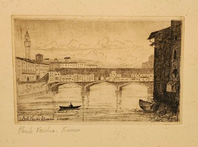 Vintage Print of Ponte Vecchio Bridge View, Florence