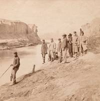 [Dutch Gap Canal and group of soldiers including an African American solider at the left holding a rope]