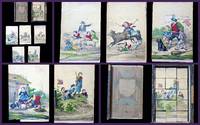 Boxed Set - Early Litho Puzzle Blocks or Cubes- Bizarre Imagery - Children Trampled by Animals & Children at War