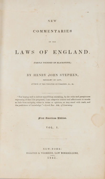 New Commentaries on the Laws of England. 4 Vols. 1st American Edition