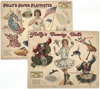 Polly's Dancing Dolls" and "Polly's Paper Playmates" -- Twelve (12) Uncut Paper Dolls of Diverse Nationalities Performing "Native Dances