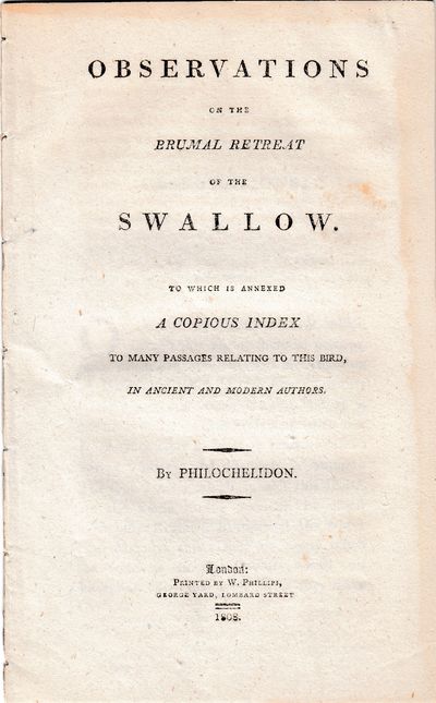 Observations on the Brumal Retreat of the Swallow ....