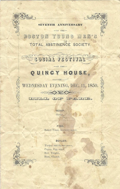 Seventh Anniversary... Social Festival at the Quincy House, Wednesday Evening, Dec. 11, 1950. Bill of Fare