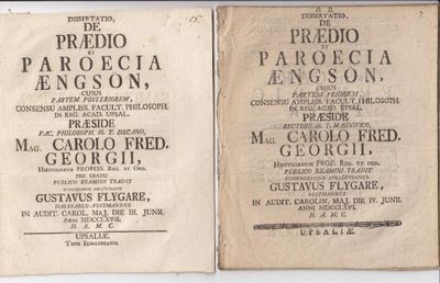 Dissertatio de praedio et paroecia Aengsön. 1-2.…