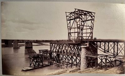 The Bismarck Bridge. Bridge over the Missouri River at Bismarck, D. T., on the Northern Pacific Railroad
