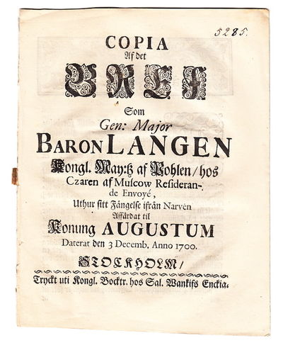 Copia af det bref som gen: major baron Langen…