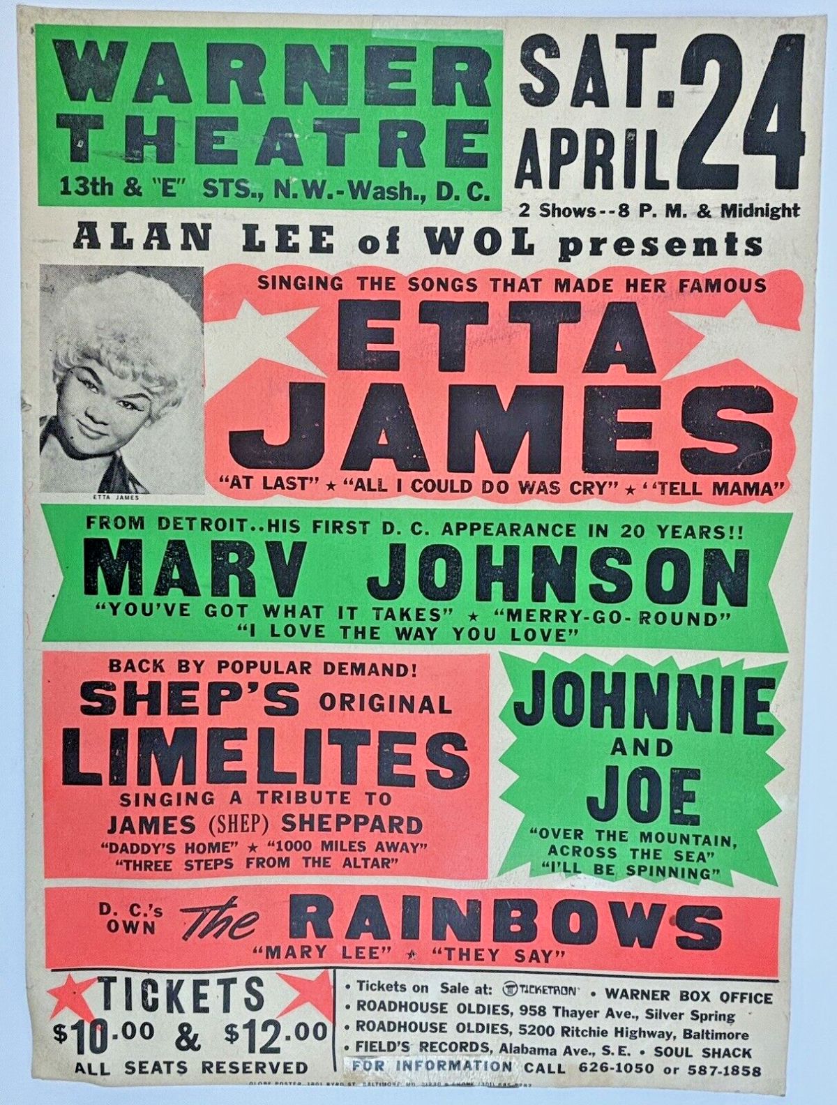 ORIGINAL 1970's GLOBE CONCERT POSTER ETTA JAMES AT WARNER THEATRE