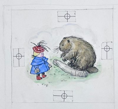 No place, 1957. Two original published illustrations and one preliminary study by Marian Foster Curt...