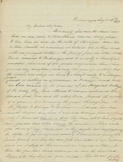1844 Letter Describing “beautiful wonderful” Kalamazoo, Michigan, the “magical village of the west”