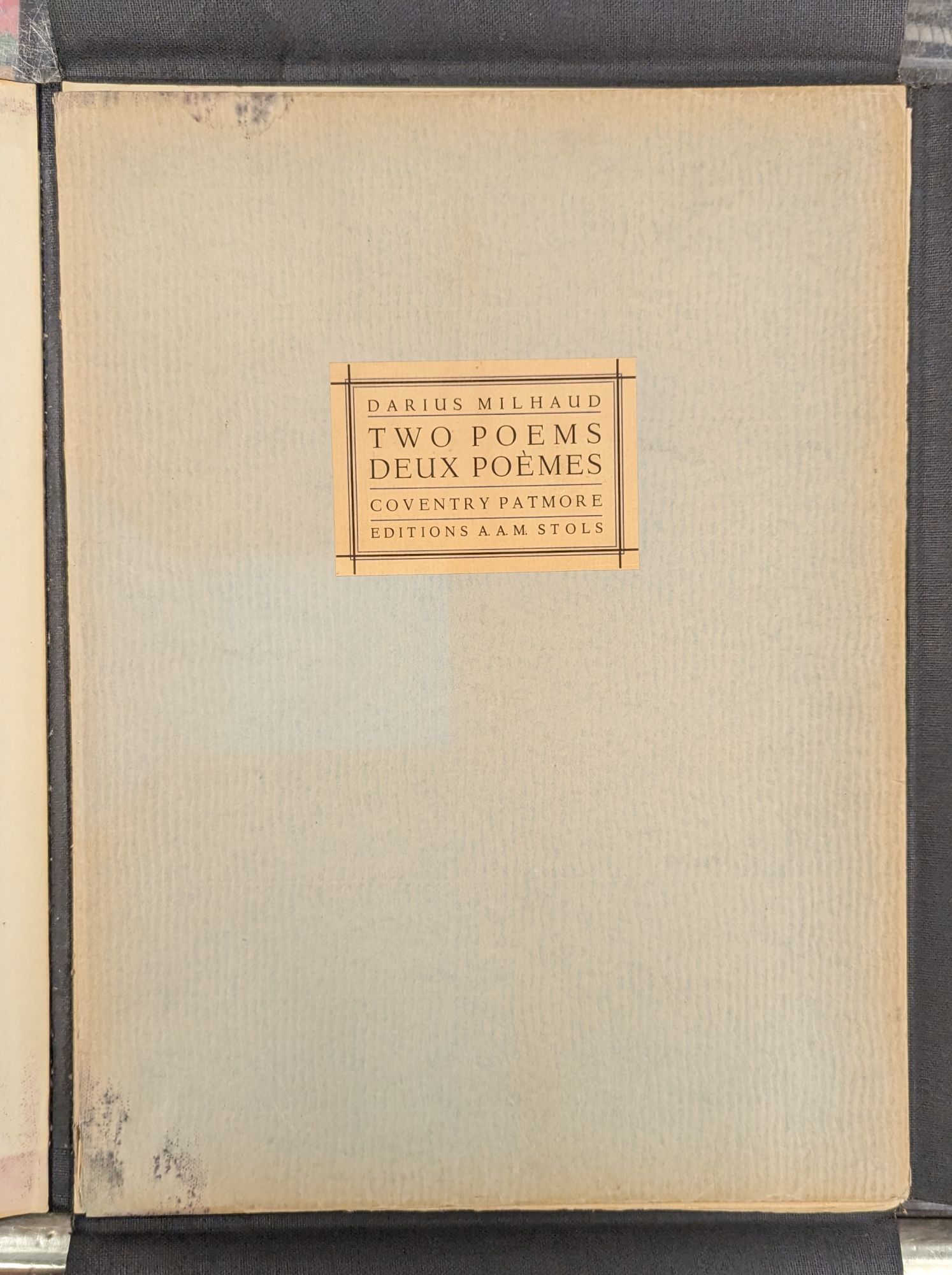 Two Poems BIBLIO | Two Poems / Deux Poemes of Coventry Patmore by Darius Milhaud ...