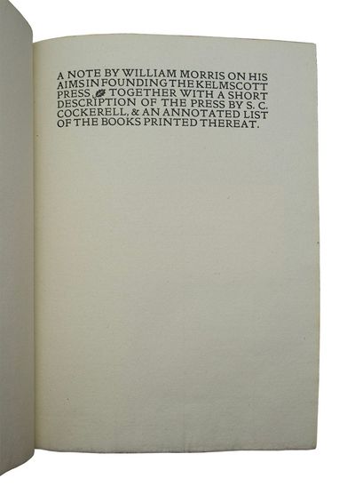 Note by William Morris on His Aims in Founding the Kelmscott Press
