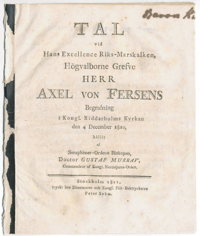 Tal vid hans excellence riks-marskalken,…