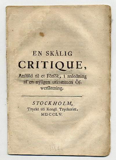 En skälig critique, anstäld til et försök, i…