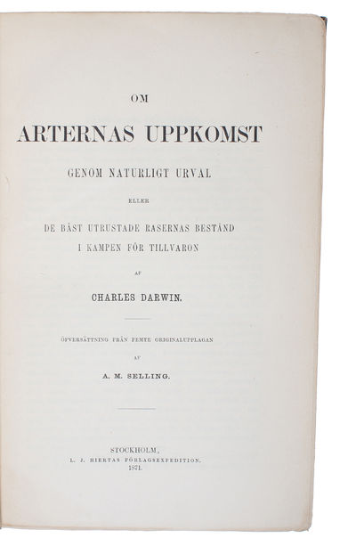 Om Arternes Oprindelse ved Kvalitetsvalg (Danish) + Arternes Oprindelse gjennem naturligt Udvalg (Norwegian) + Om Arternas Uppkomst genom naturligt Urval (Swedish). - [INTRODUCTION OF THE "ORIGIN" IN SCANDINAVIA] (photo 3)