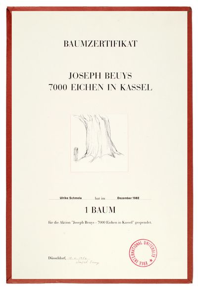 Baumzertifikat: Joseph Beuys, 7000 Eichen in Kassel