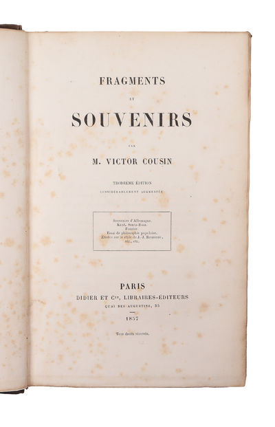 Fragments et souvenirs. Troisième edition…