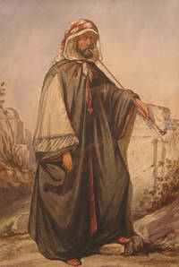 Watercolor: Arab Gentleman Figure smoking a pipe