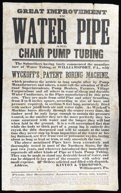Wyckoff's Patent Boring Machine Advertising Broadside (for wooden pipes)