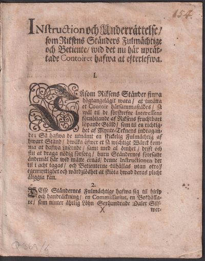 Instruction och Underrättelse, som Riksens…