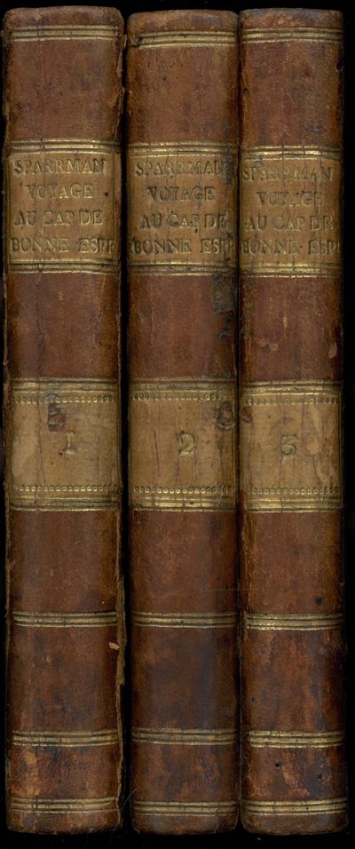 Voyage au Cap de Bonne-Esperance et autour du Monde avec le Capitaine Cook, et principalement dans les Pays des Nottentots et des Caffres. Par (...), Docteur en Médecine, de l’Académie des Sciences, et Directeur du Cabinet rpyal d’Histoire Naturelle de Stockholm. Avec Cartes, Figures et Planches en taille-douce. Traduit par M. Le Tournier. Tome premier - tome troisiéme. I-III. (photo 2)