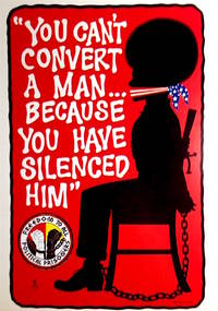 You Can&#039;t Convert a Man... Because You Have Silenced Him&quot; / Freedom to all political prisoners [post card] de Pennewell, George, artist - 1971