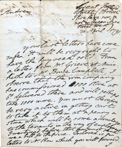 London: NP, 1791. First Edition. Letter. EXCEPTIONALLY RARE LETTER FROM JAMES BOSWELL TO CARETAKER A...