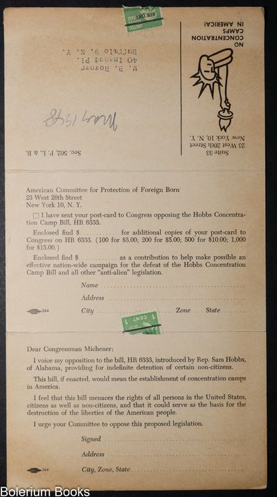 [Postcard opposing the Hobbs bill]
