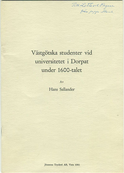 Västgötska studenter vid universitetet i Dorpat…