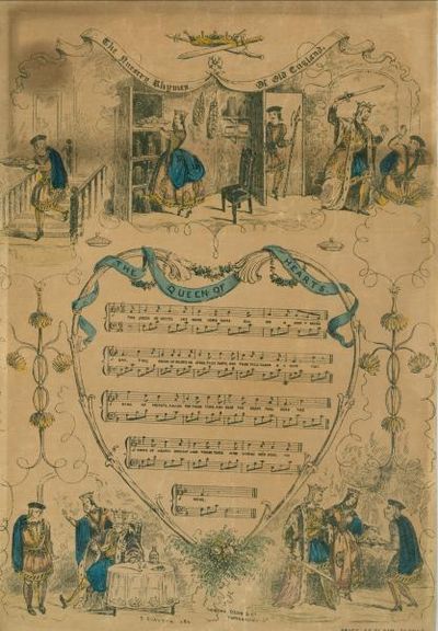 London: Dean & Co., 1840s. Hand colored lithograph on board/heavy stock sheet music with words and m...