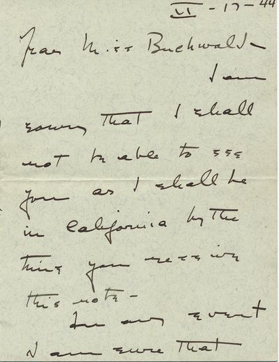 Autograph Letter Signed, 3 adjoining pages 8vo, n.p. (but postmarked Hartford, Connecticut), February 17, 1944