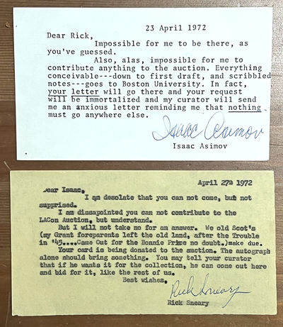, 1972. Like New. Signed. Original typed postcard dated 23 April 1972, signed in blue ink by Isaac A...