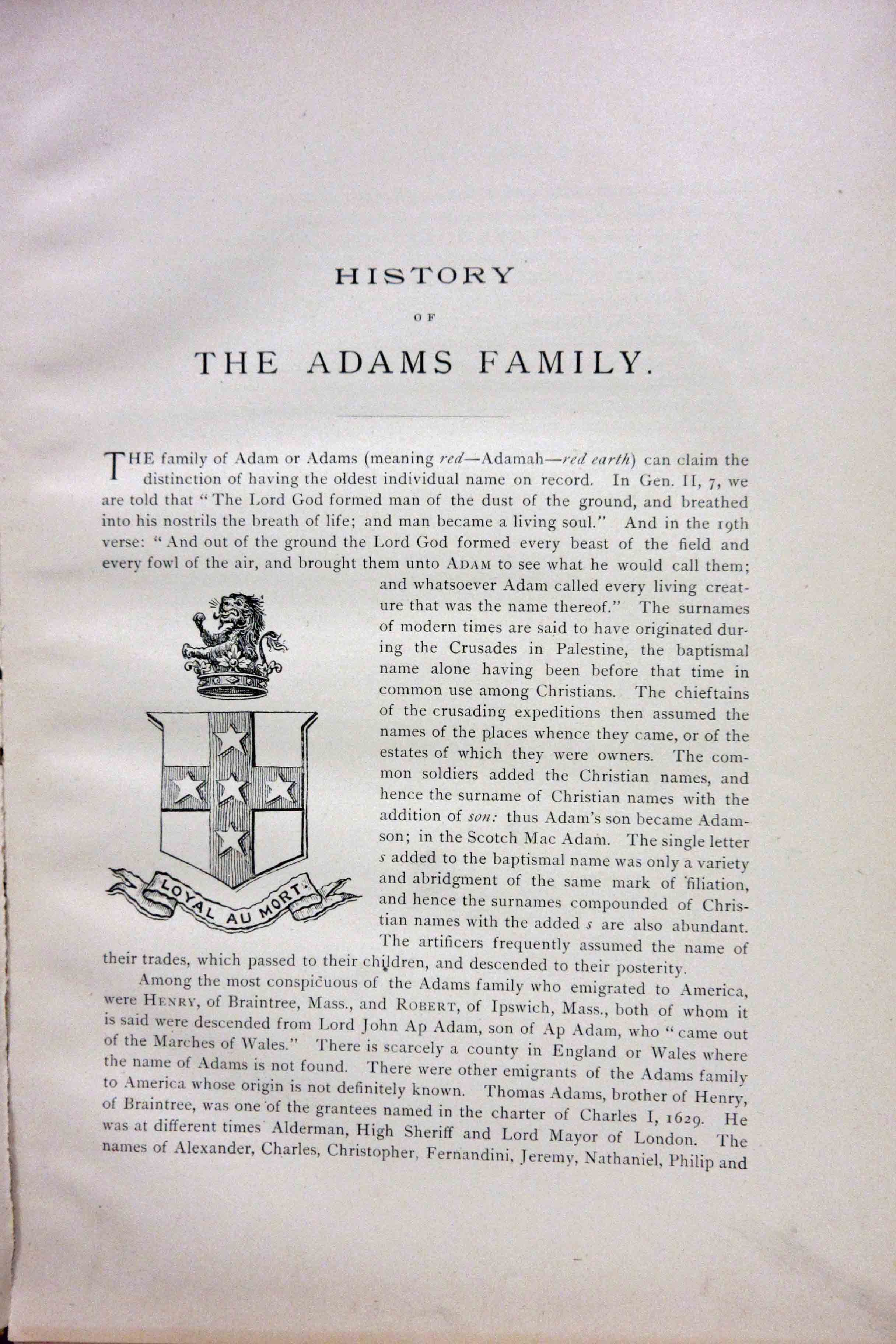 HISTORY OF THE ADAMS FAMILY, WITH BIOGRAPHICAL SKETCHES OF