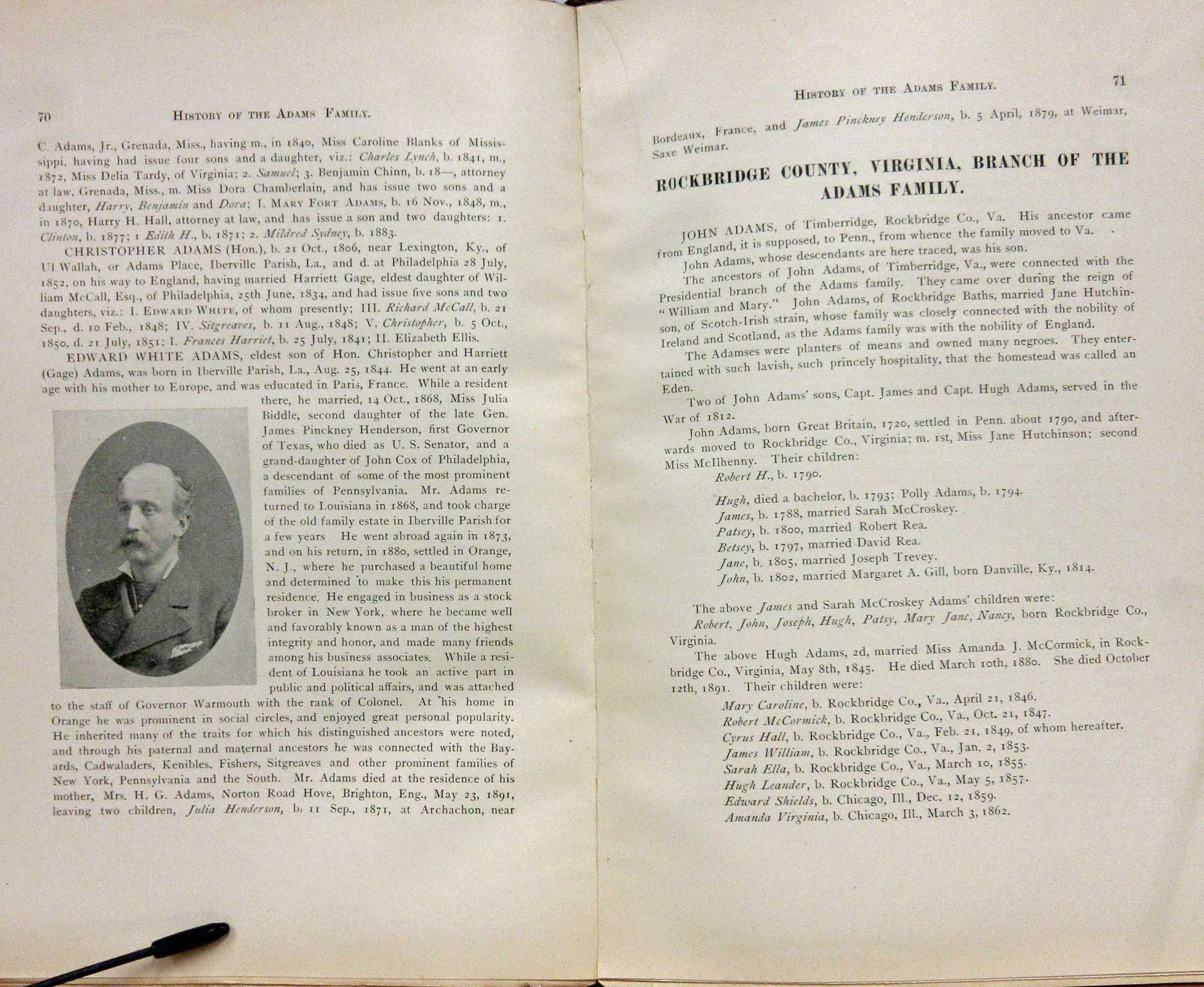 HISTORY OF THE ADAMS FAMILY, WITH BIOGRAPHICAL SKETCHES OF