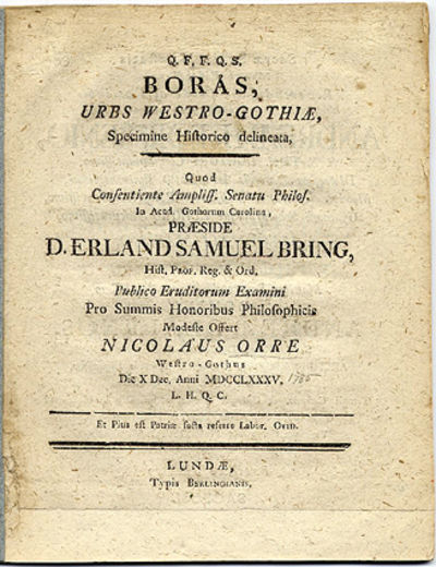 Borås, urbs Westro-Gothiæ, specimine historico…