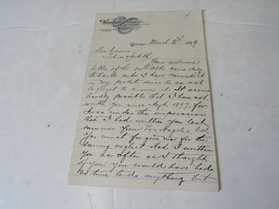 Letter from S.B. Bowman, Dated Chicago, March 5th, 1899 to his cousins Tobias and Judith