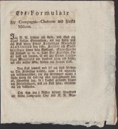 Eds-formulair för Compagnie-Cheferne wid Finska…