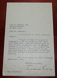 Typed Letter Signed referring to &quot;Show Boat by Kern, Jerome