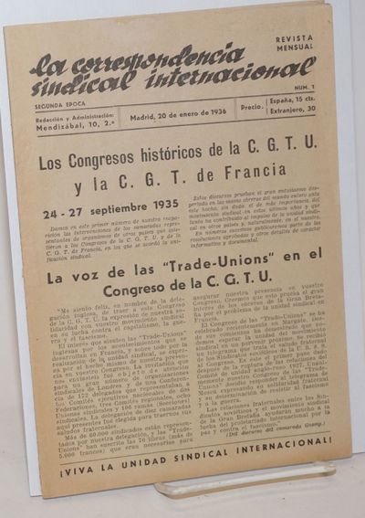 La correspondencia sindical internacional; segunda epoca, num. 1, 20 de enero de 1936