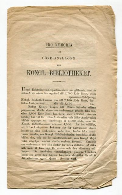 Pro memoria om löne-anslagen för Kongl.…