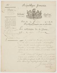 LS, in French with translation, as Minister for War, to Citizen Desvaux, (Lazare Nicolas Marguerite, 1753-1823, French Military Engineer and   Minister for War, the 'Organizer of Victory' in 1794)