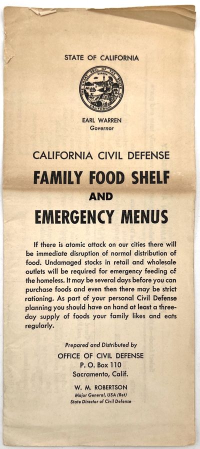 California Civil Defense Family Food Shelf and Emergency Menus