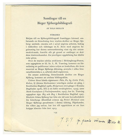 Samlingar till en Birger Sjöbergsbibliografi.…