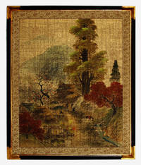 image of Peaceful Village, Vintage Japanese Painted Paper Panel, Mid-Twentieth Century. Large, with Vintage Frame. Zen art.