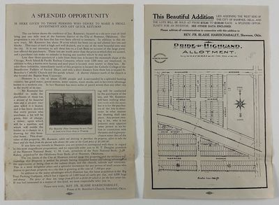 [Circular Letter and Promotional Plat Map Advertising Available Land in the Pride of Highland Development in Shawnee, Oklahoma]