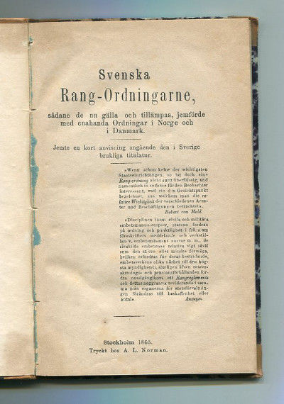 Svenska rang-ordningarne, sådane de nu gälla och…