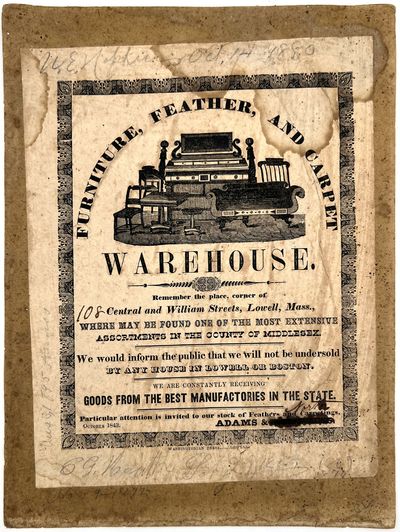 Illustrated Furniture, Feather, and Carpet Warehouse Printed Broadside