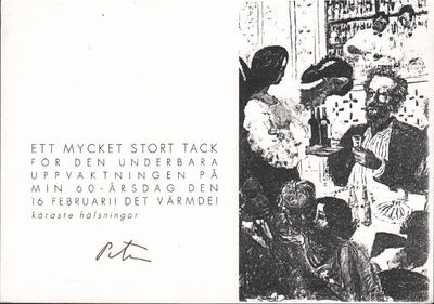 TACKKORT FRÅN KONSTNÄRENS 60-ÅRSDAG 1994.